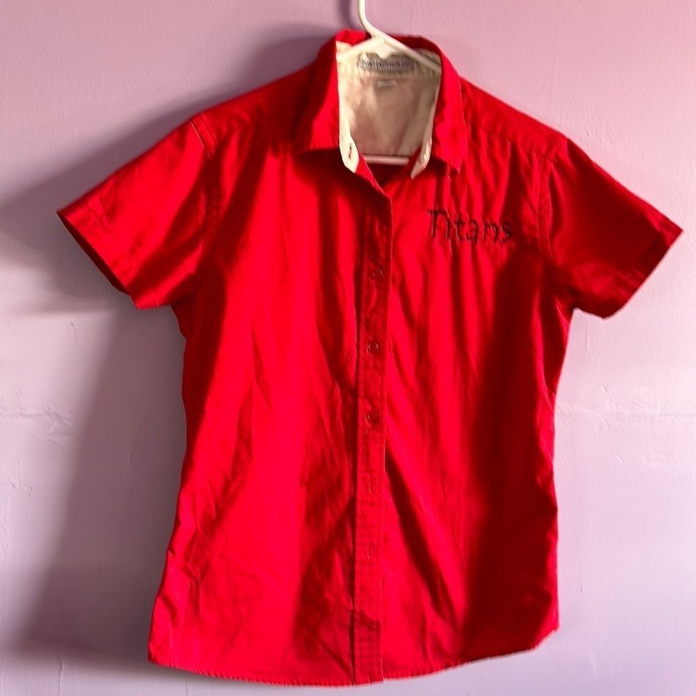 Port Authority Titans Red Button Down Blouse Shirt Top Size Medium